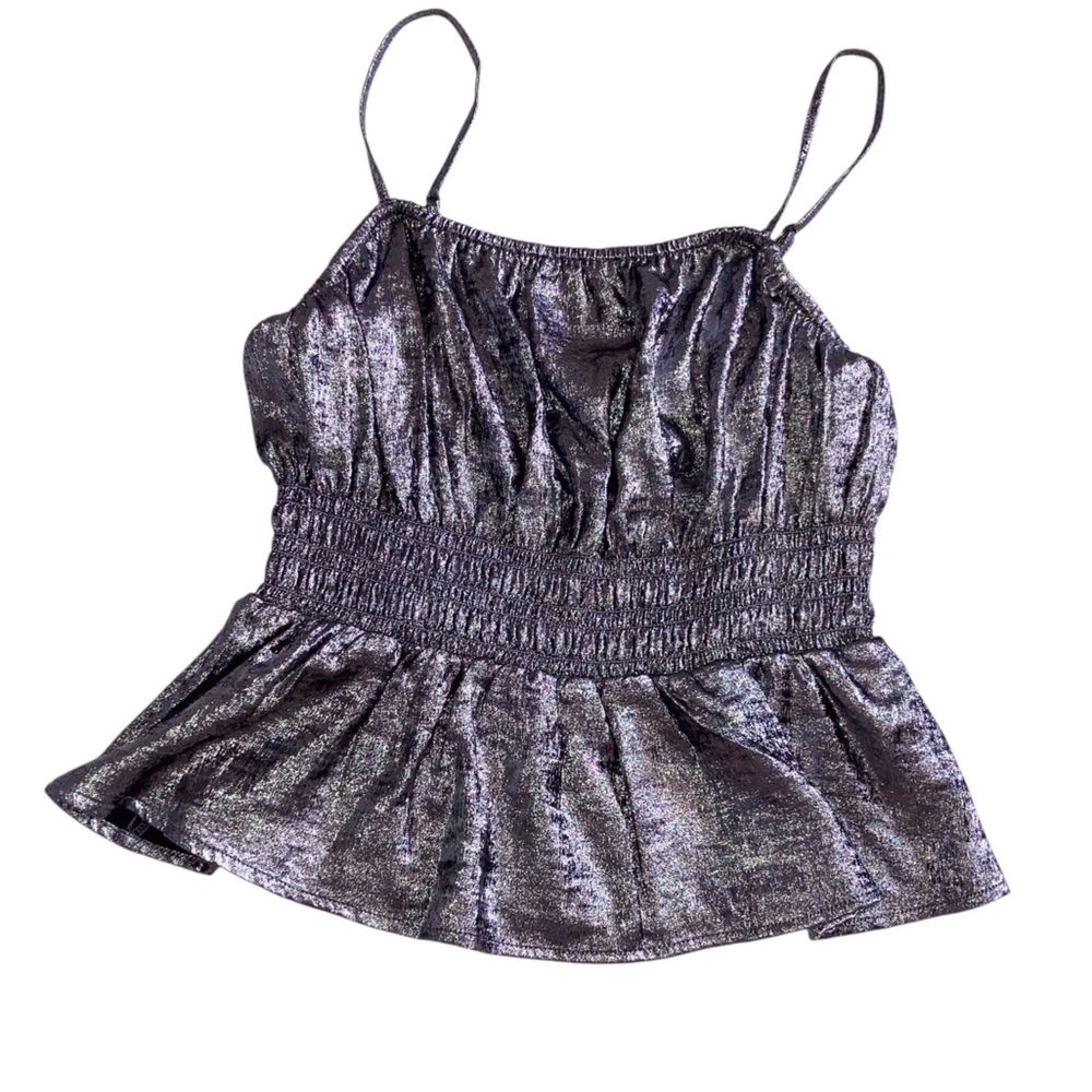 Shimmery Silver Peplum Party Cami Top Size M